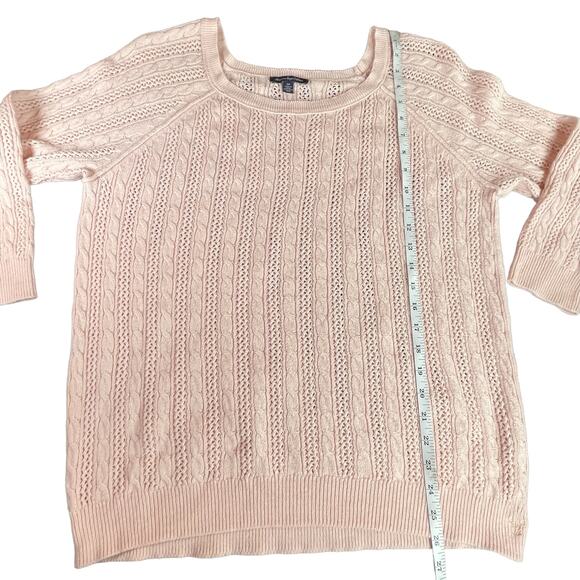 AEO Open Weave Cottagecore Sweater Delicate Pink SM Womens Top Shirt Wool Cotton - Picture 3 of 7